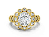 Yellow gold Round Brilliant Milgrain Pave Heart Band Solitaire Ring_7