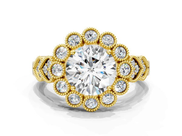 Yellow Gold Round Milgrain Halo Engagement Ring Setting