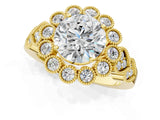 Yellow gold Round Brilliant Milgrain Pave Heart Band Solitaire Ring_8
