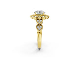 Yellow gold Round Brilliant Milgrain Pave Heart Band Solitaire Ring_9