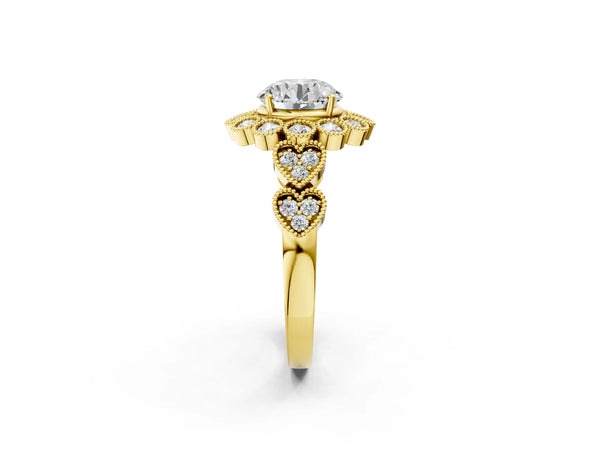 Yellow Gold Round Milgrain Halo Engagement Ring Setting