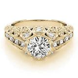 Yellow gold Round Brilliant Milgrain Pave Split Shank Hexagon Prong Setting Ring 1