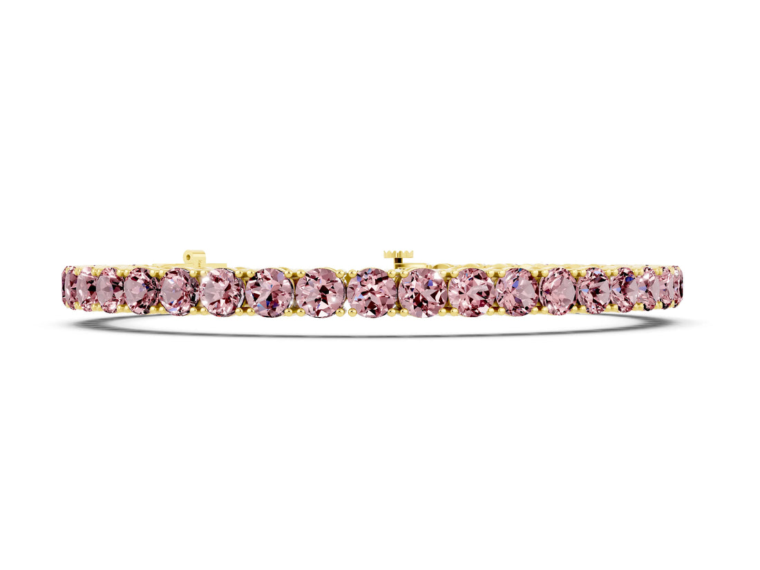 Yellow gold Round Brilliant Morganite Tennis Bracelet with Prong Setting_4