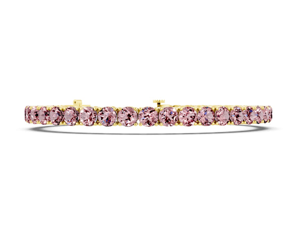 Yellow gold Round Brilliant Morganite Tennis Bracelet with Prong Setting