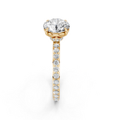 14K Yellow Gold 1.53 Carat E VS1 Round Brilliant Pavé Band Solitaire with Four-Prong Setting