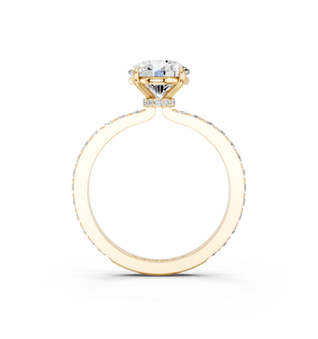14K Yellow Gold 1.53 Carat E VS1 Round Brilliant Pavé Band Solitaire with Four-Prong Setting