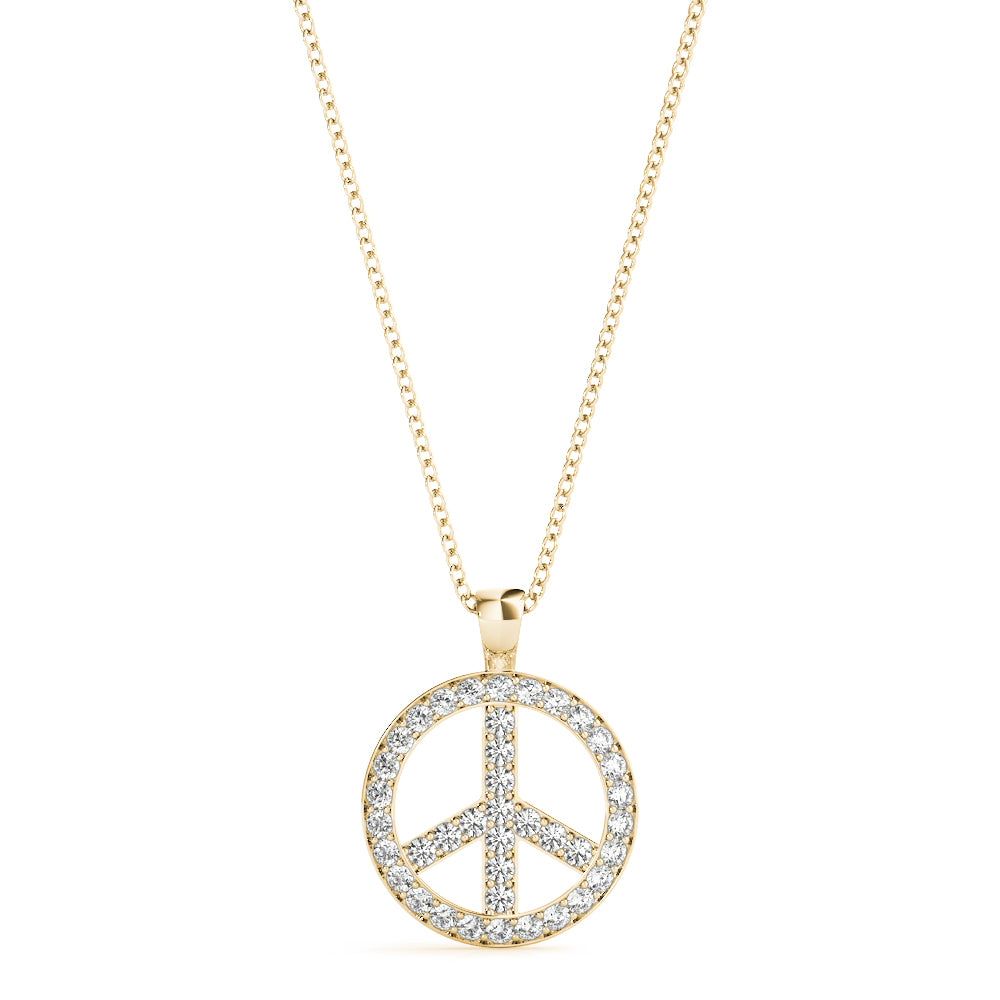 Yellow gold Round Brilliant Pavé-Set Diamond Peace Pendant