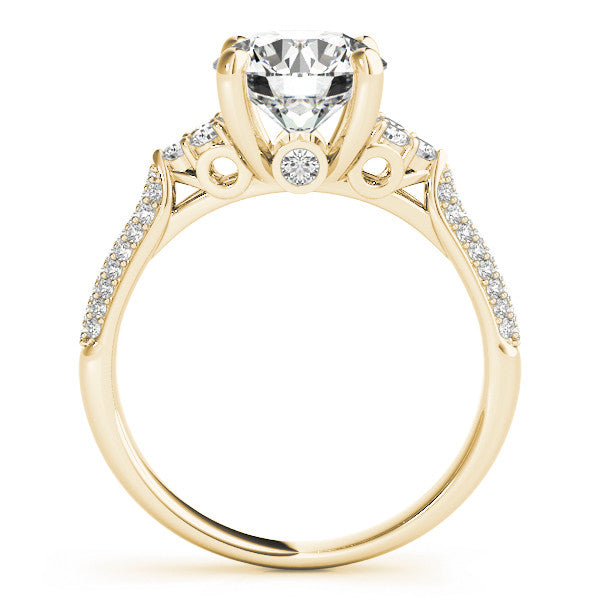 Yellow gold Round Brilliant Pave Diamond Engagement Ring with Cathedral Band and Four-Prong Setting 1