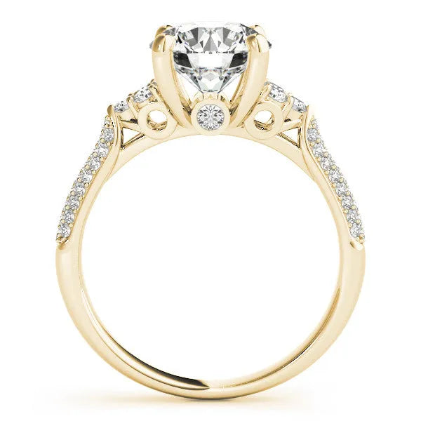 Yellow gold Round Brilliant Pave Diamond Engagement Ring with Cathedral Band and Four-Prong Setting