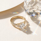 Yellow gold Round Brilliant Pave Diamond Engagement Ring with Cathedral Band and Four-Prong Setting_11