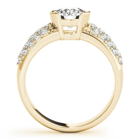 Yellow gold Round Brilliant Pave Diamond Engagement Ring with Tension Prong Setting 1