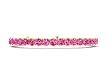 Yellow gold Round Brilliant Pink Sapphire Tennis Bracelet with Prong Setting_8