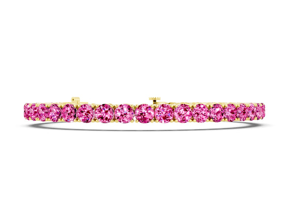 Yellow gold Round Brilliant Pink Sapphire Tennis Bracelet with Prong Setting