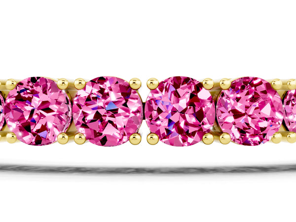 Yellow gold Round Brilliant Pink Sapphire Tennis Bracelet with Prong Setting