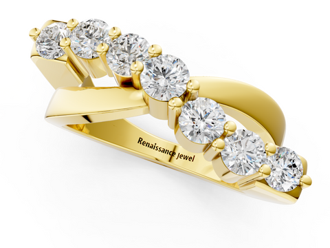 Yellow gold Round Tanzanite Prong-Set Crossover Band
