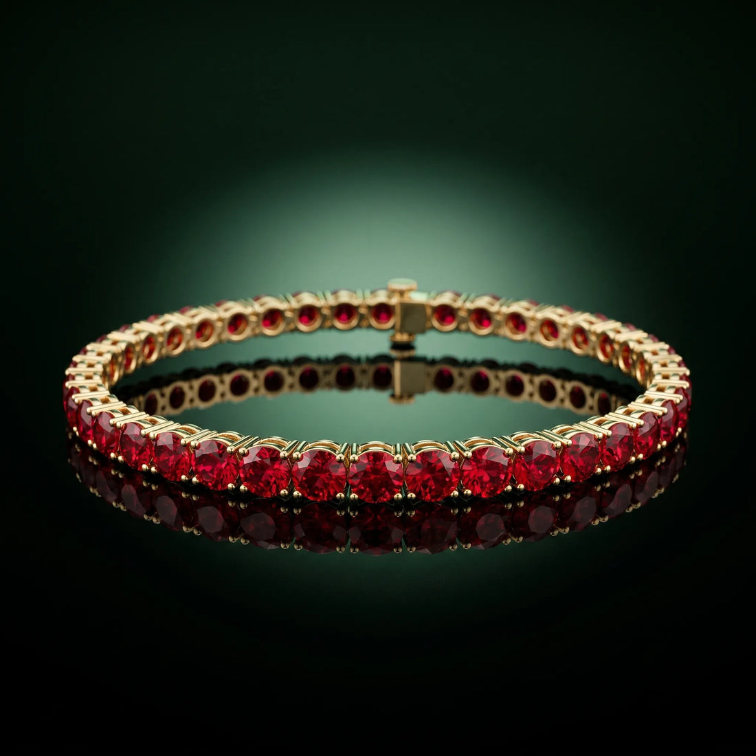 Yellow gold Round Brilliant Ruby Tennis Bracelet with Prong Setting_4
