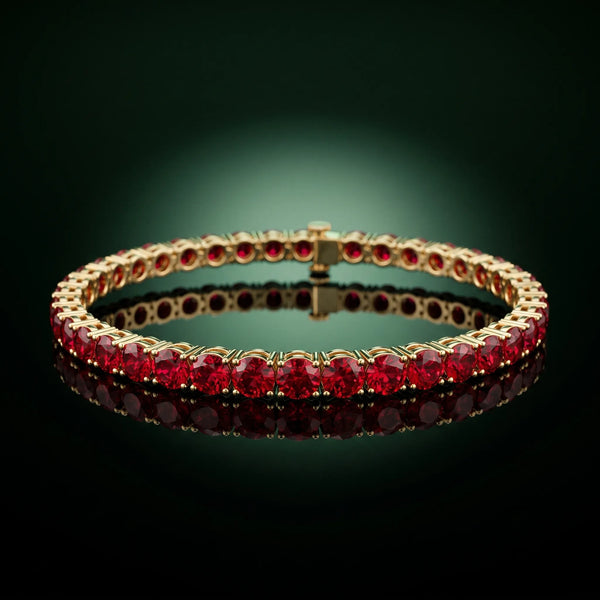 Yellow gold Round Brilliant Ruby Tennis Bracelet with Prong Setting