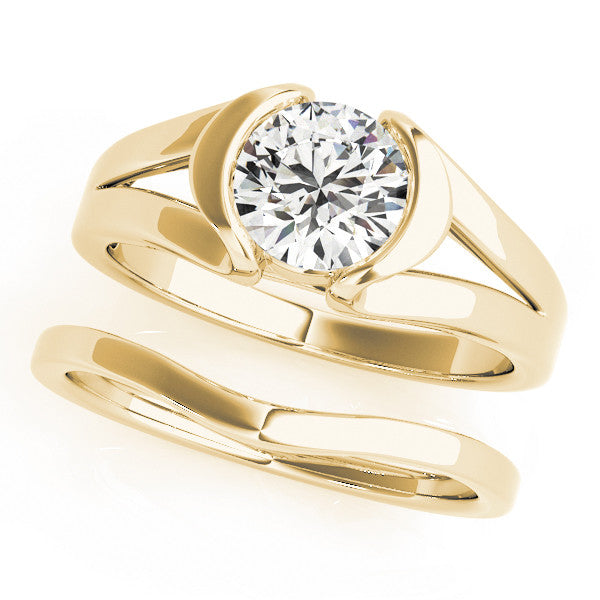 Yellow gold Round Brilliant Solitaire Bezel Set Split Shank Engagement Ring 1