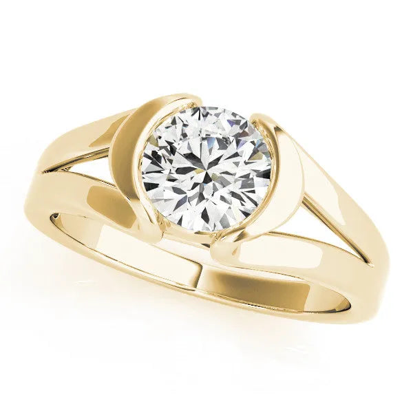 Yellow gold Round Brilliant Solitaire Bezel Set Split Shank Engagement Ring
