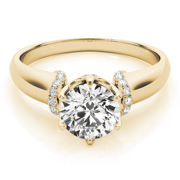 Yellow gold Round Brilliant Solitaire Cathedral Engagement Ring with Pave Accents 1