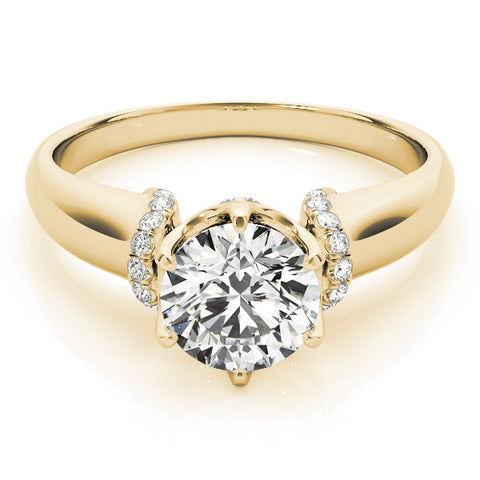 Yellow gold Round Brilliant Solitaire Cathedral Engagement Ring with Pave Accents 1