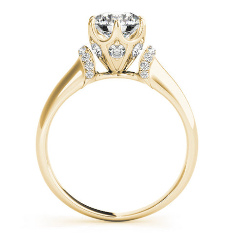 Yellow gold Round Brilliant Solitaire Cathedral Engagement Ring with Pave Accents 2