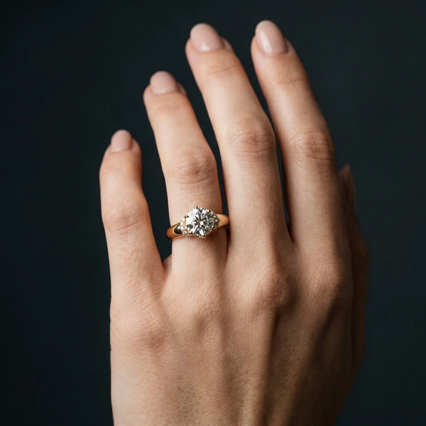 Yellow gold Round Brilliant Solitaire Cathedral Engagement Ring with Pave Accents