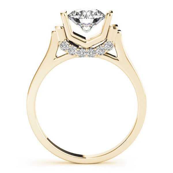 Yellow gold Round Brilliant Solitaire Diamond Ring with Channel Set Band and Bar Prong Setting 1