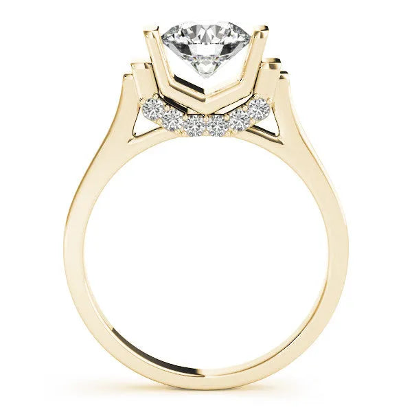 Yellow gold Round Brilliant Solitaire Diamond Ring with Channel Set Band and Bar Prong Setting