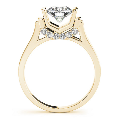 Yellow gold Round Brilliant Solitaire Diamond Ring with Channel Set Band and Bar Prong Setting 1