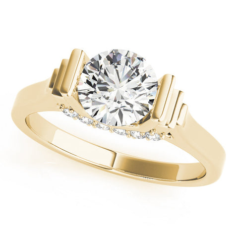 Yellow gold Round Brilliant Solitaire Diamond Ring with Channel Set Band and Bar Prong Setting