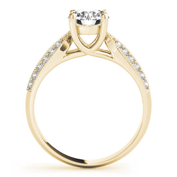 Yellow gold Round Brilliant Solitaire Engagement Ring with Pave Band and Four-Prong Setting 2