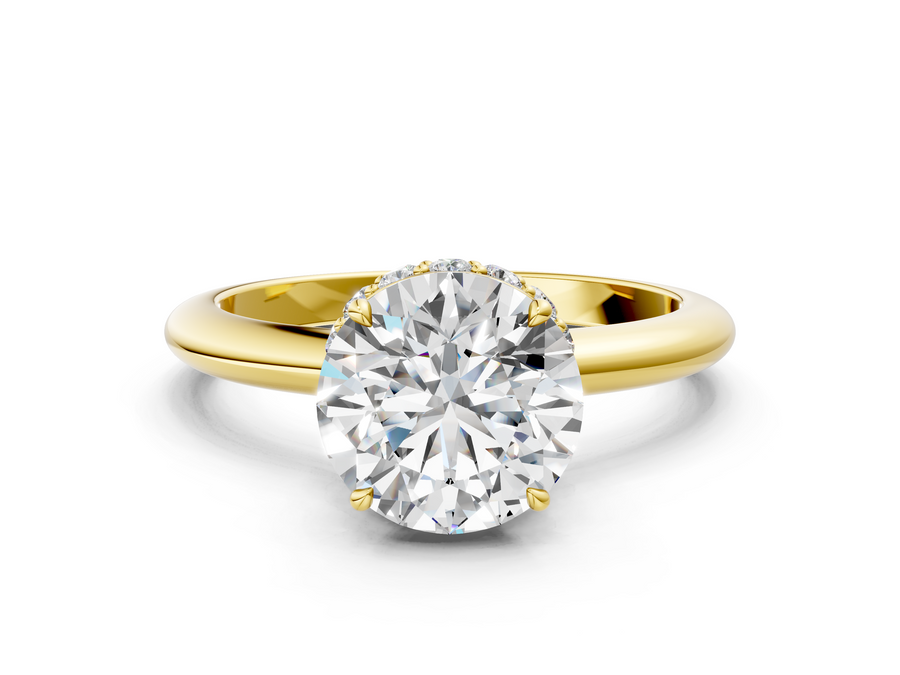 Yellow gold Round Brilliant Solitaire Engagement Ring with Six-Prong Setting and Classic Band