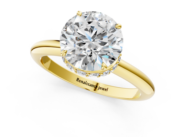 Yellow gold Round Brilliant Solitaire Engagement Ring with Six-Prong Setting and Classic Band