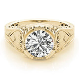 Yellow gold Round Brilliant Solitaire Milgrain Bezel Engagement Ring 1
