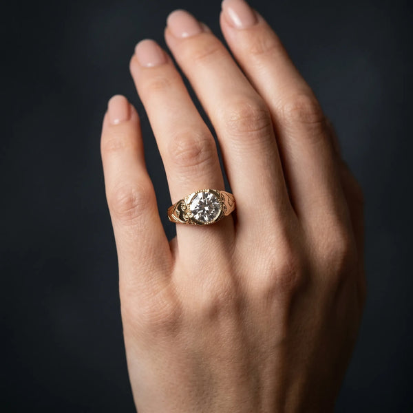 Yellow gold Round Brilliant Solitaire Milgrain Bezel Engagement Ring