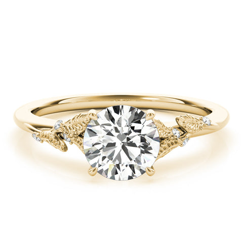 Yellow gold Round Brilliant Solitaire with Leaf Motif Band and Four-Prong Setting 1