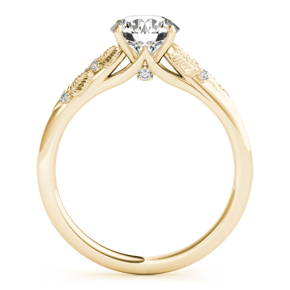 Yellow gold Round Brilliant Solitaire with Leaf Motif Band and Four-Prong Setting 2
