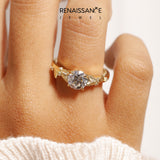 Yellow gold Round Brilliant Solitaire with Leaf Motif Band and Four-Prong Setting_105