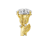 Yellow gold Round Brilliant Solitaire with Leaf Motif Band and Four-Prong Setting_91