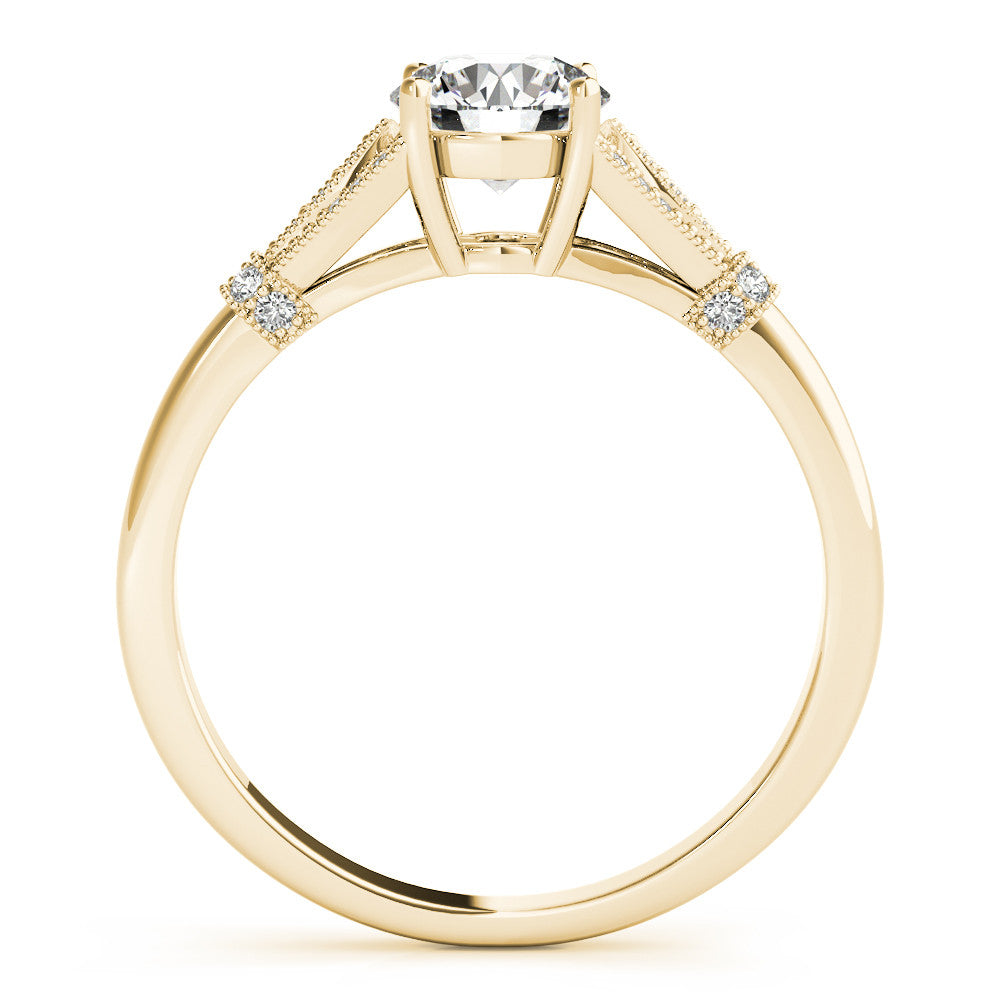 Yellow gold Round Brilliant Solitaire with Pave Band and Four-Prong Setting 2
