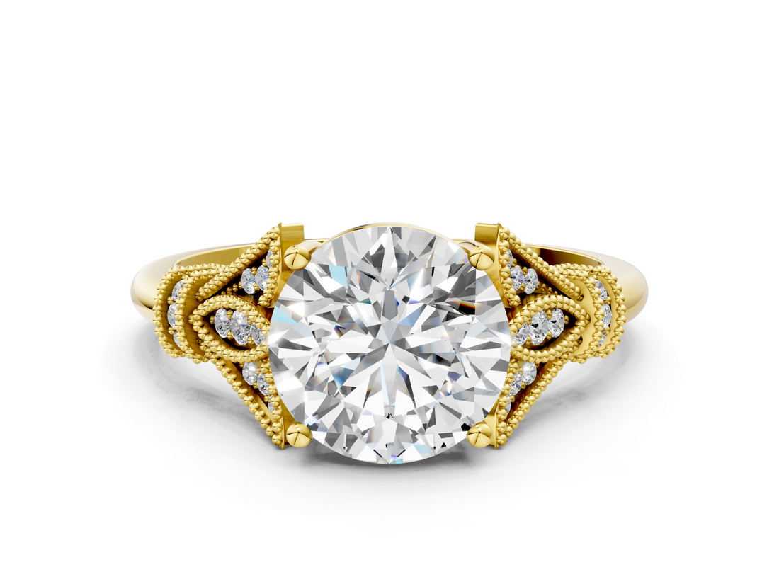Yellow gold Round Brilliant Solitaire with Pave Band and Four-Prong Setting_24