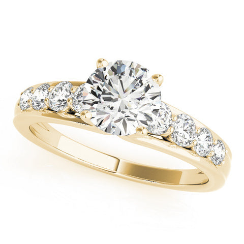 Yellow gold Round Brilliant Solitaire with Side Stones on a Pave Band and Four-Prong Setting 2