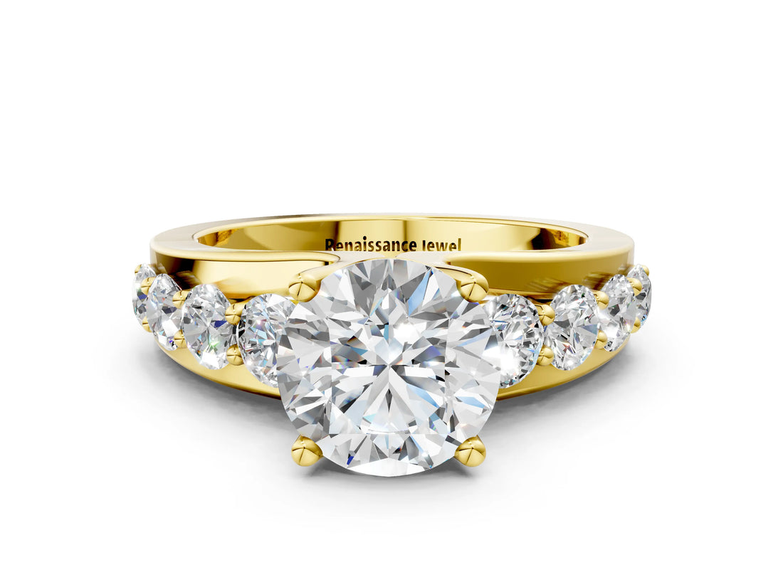 Yellow gold Round Brilliant Solitaire with Side Stones on a Pave Band and Four-Prong Setting_24