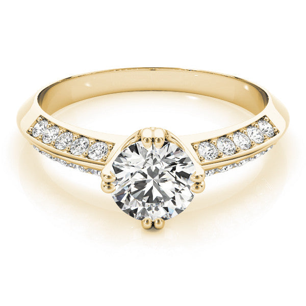 Yellow gold Round Brilliant Split Shank Pave Diamond Engagement Ring with Four-Prong Setting 1