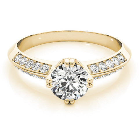Yellow gold Round Brilliant Split Shank Pave Diamond Engagement Ring with Four-Prong Setting 1