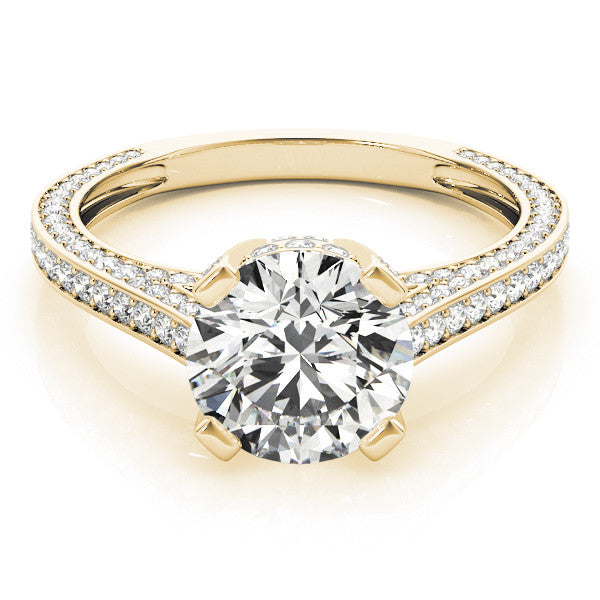 Yellow gold Round Brilliant Split Shank Pave Solitaire Ring with Four-Prong Setting 1