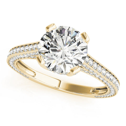 Yellow gold Round Brilliant Split Shank Pave Solitaire Ring with Four-Prong Setting