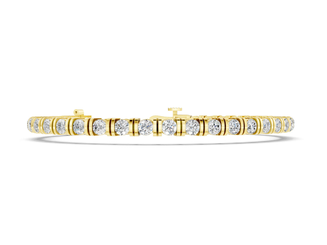 Yellow gold Round Brilliant Tennis Bracelet with Channel Set Stones and Box Clasp_2