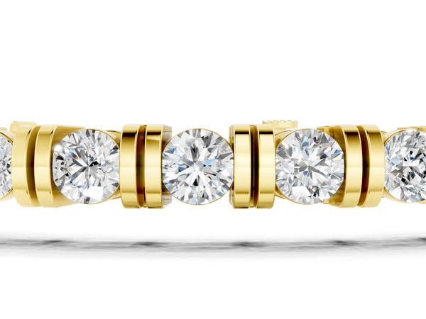 Yellow gold Round Brilliant Tennis Bracelet with Channel Set Stones and Box Clasp
